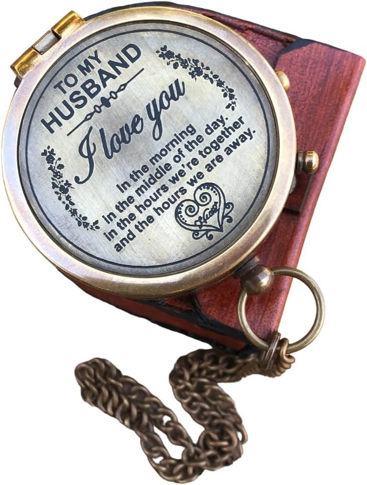 Maritime Treasures Vintage Brass Pocket Compass with Engraved Design Case