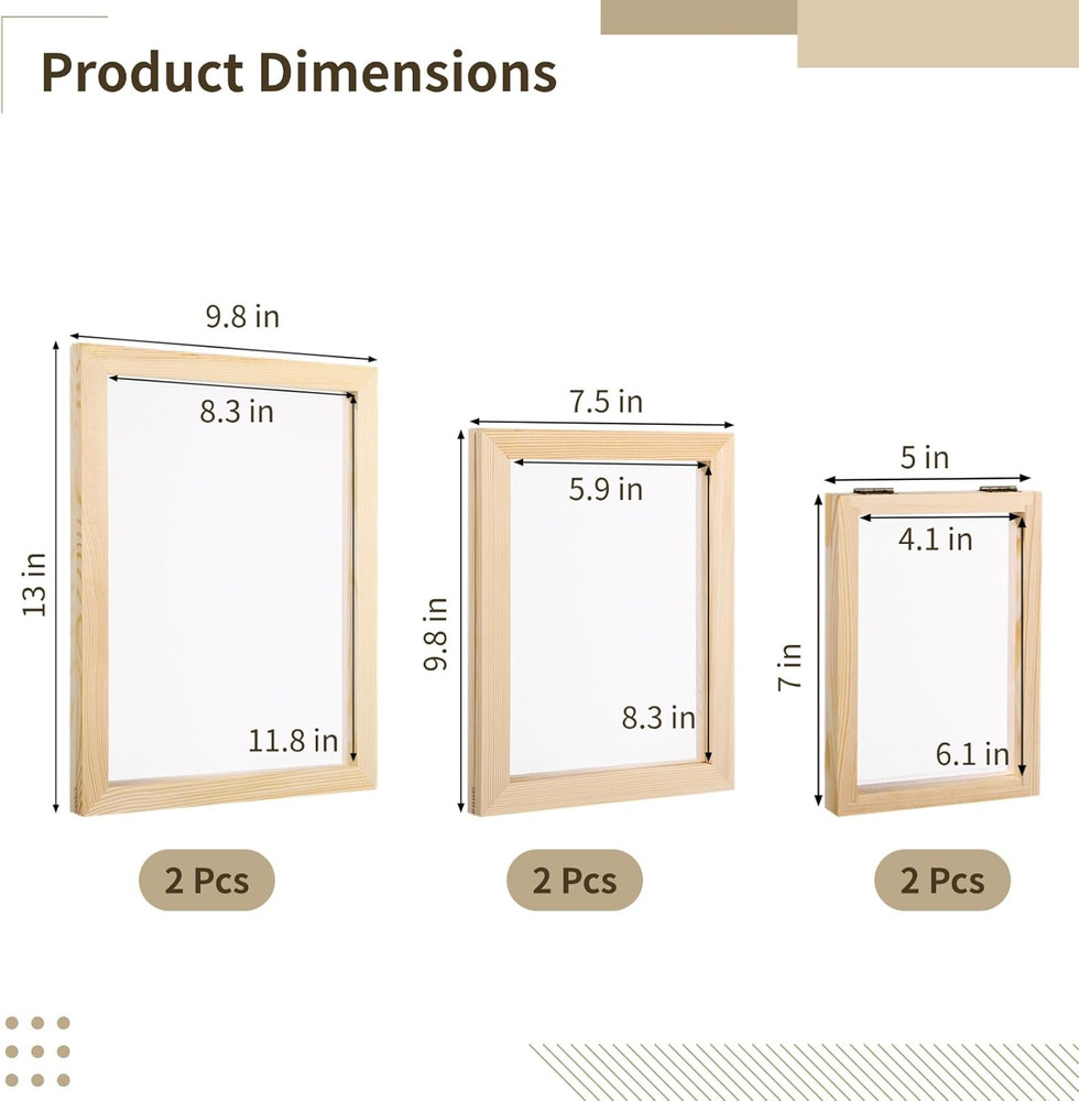 6 Pcs Paper Making Frame Kit - 3 Sizes Paper Making Screens Papermaking Frames W