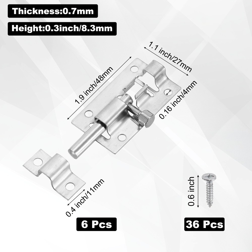 6-Pack Barrel Bolt Latch, 2" Slide Bolt Latch for Inside Doors