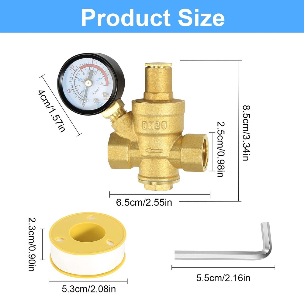 Water Pressure Regulator 3/4 inch with Gauge, Made of 294 cubic centimeters