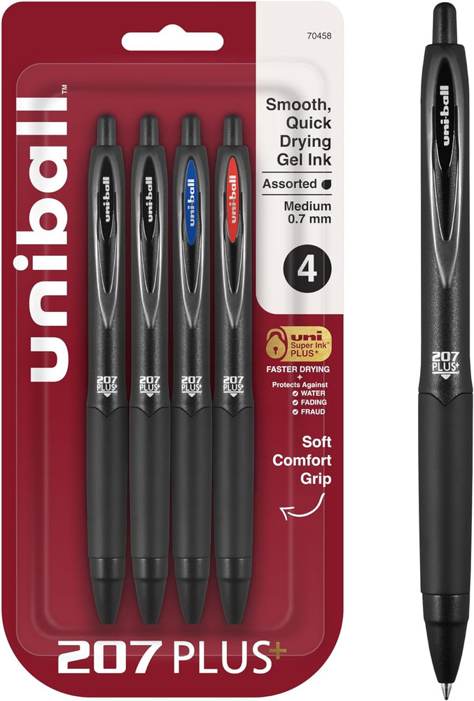 207PLUS+ Gel, 0.7MM, Asst Bus, 4Pk