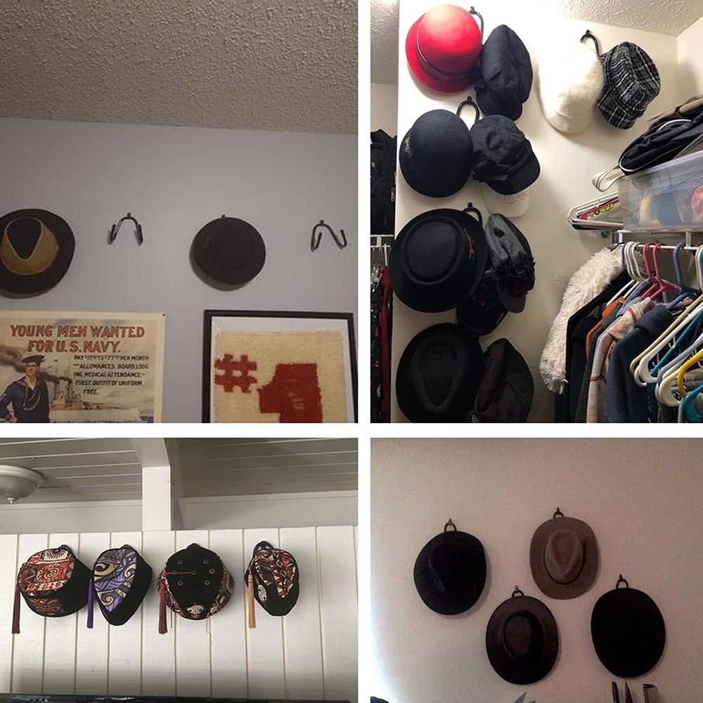 Cowboy Hat Rack - Wall Mount Hooks for Hats & Caps - Easily Adjustable - No S...