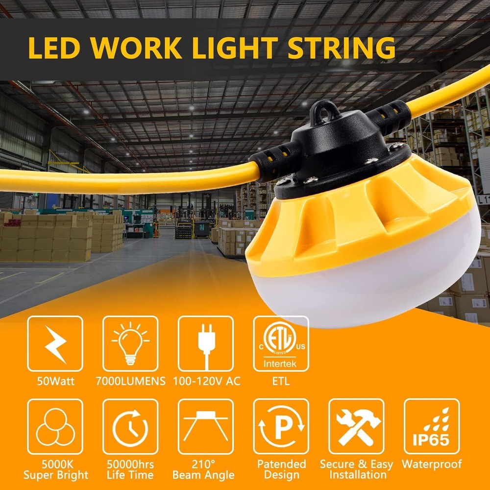 50FT Construction String Lights LED Industrial Grade Construction Sites Outdoor