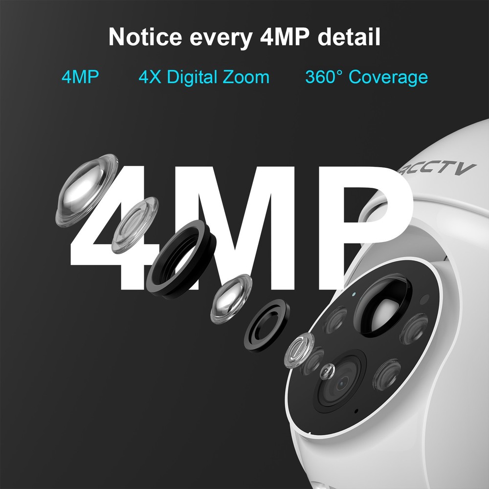 4Pcs Wireless Security Camera System Outdoor WiFi 360° PTZ Solar Battery Powered