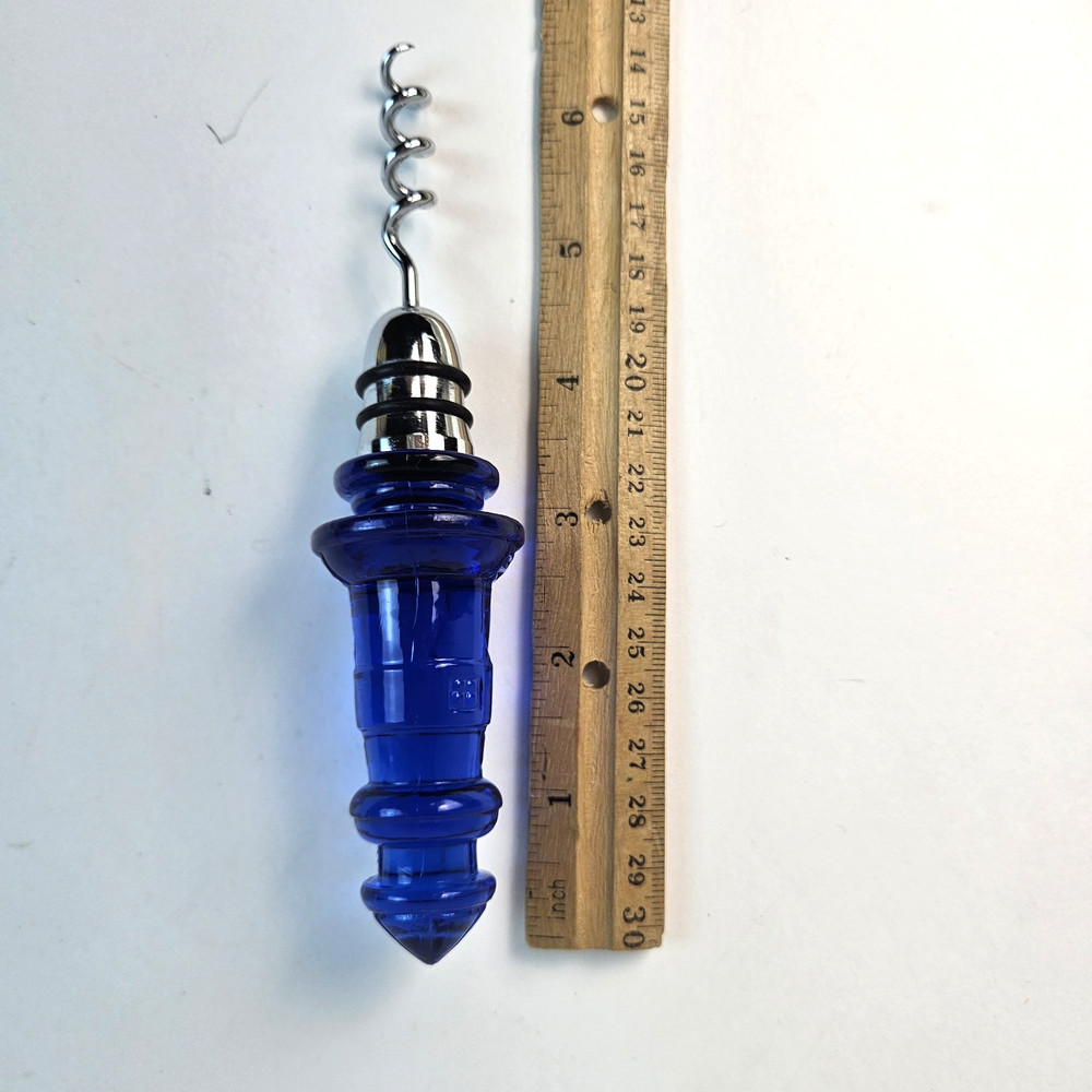 Blue Lighthouse Acrylic Wine Bottle Stopper and Corkscrew