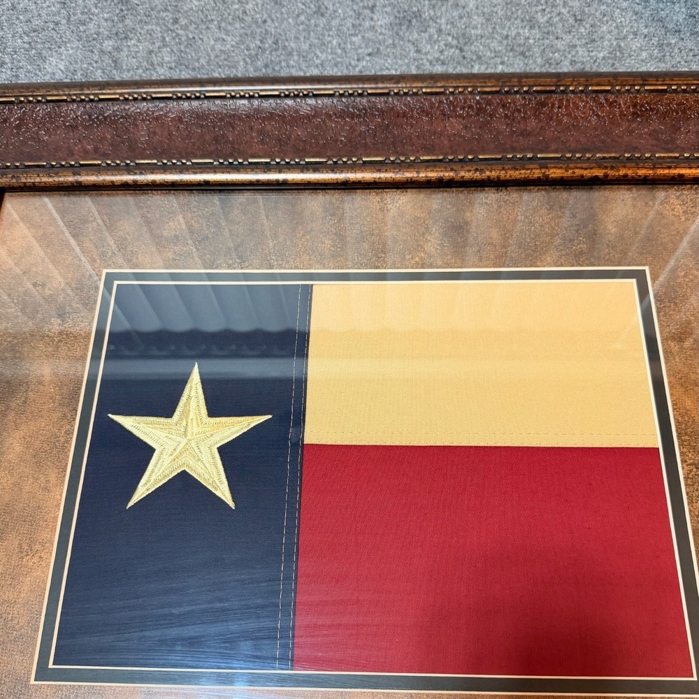 Texas Flag State Seal Shadowbox Framed Embroidered Cotton 3D-Effect