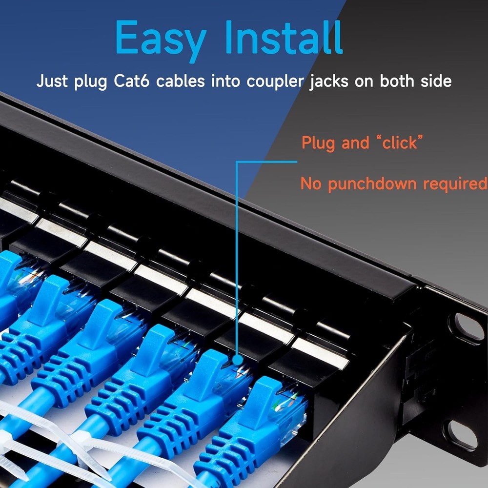 24 Port Rj45 Patch Panel Cat6 Feed Through Coupler Network Patch Panel 19 Inch
