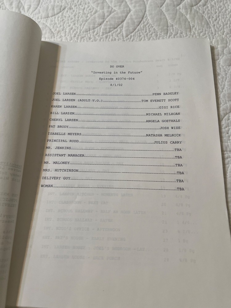 Do Over, "Investing In The Future" Script Screenplay By Alan Cohen 2002