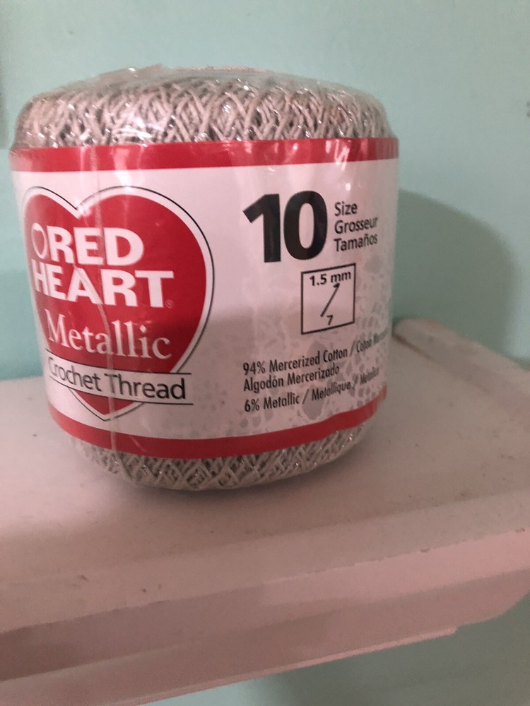 Red Heart - size 10 crochet thread- Metallic Silver