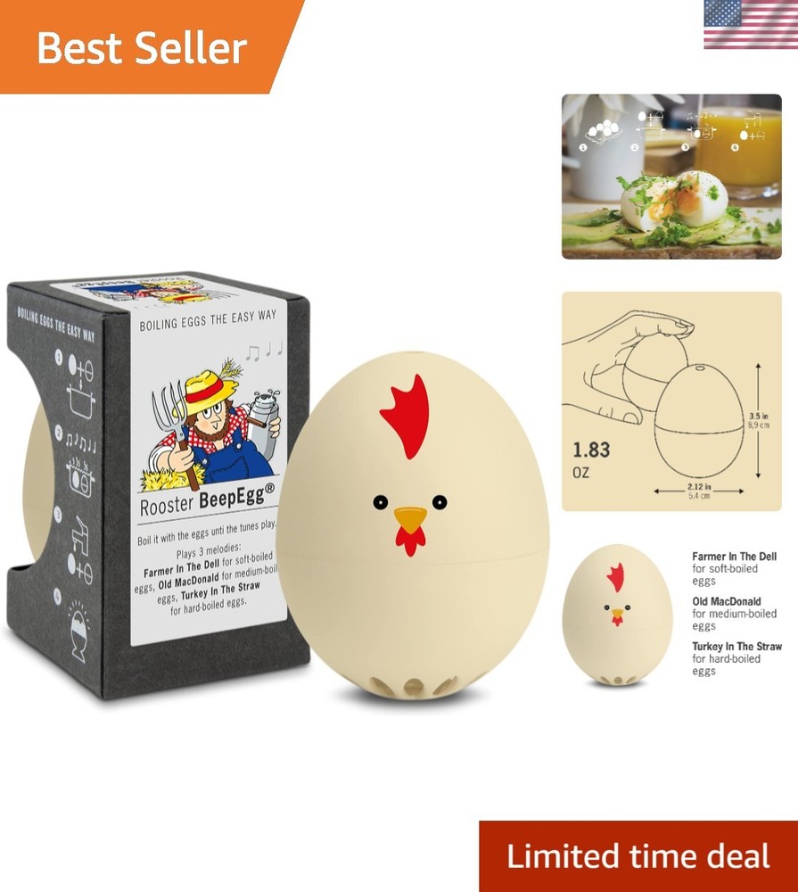 Elegant Rooster BeepEgg Timer for Soft, Medium, Hard Eggs - Food Safe
