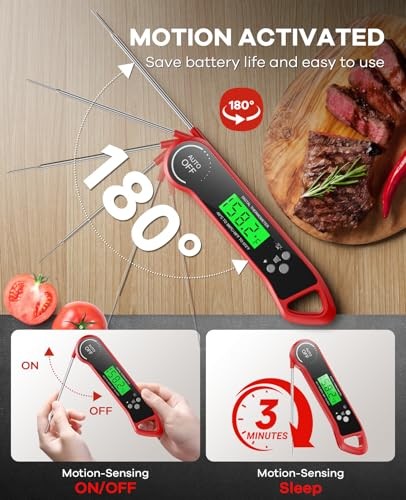 Meat Thermometer Digital, Instant Read Thermometer with Backlight, red