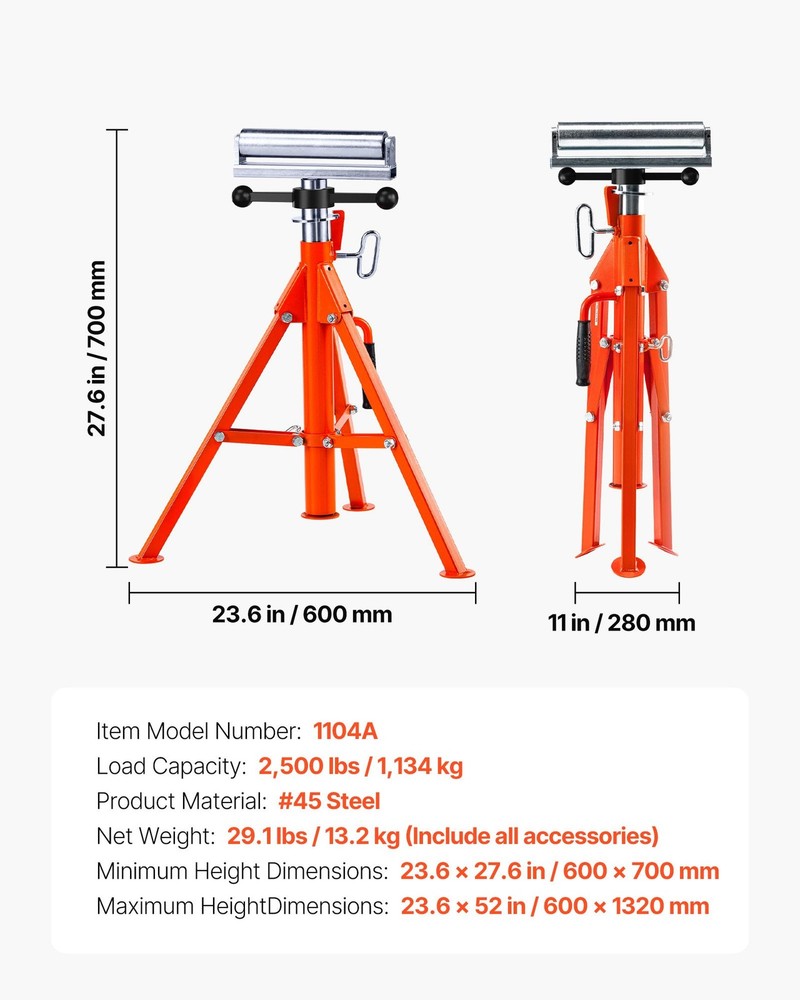Roller Stand, Heavy Duty 2500 LBS Load Capacity, 27.6"-52" Height Adjustable, 45
