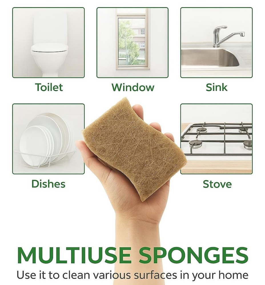 Eco Friendly Biodegradable Kitchen Sponges 12 Pack – Natural Compostable Cell...