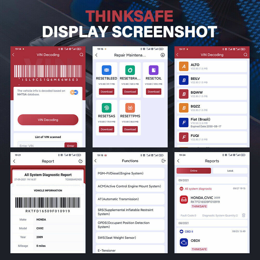 Thinksafe Car Scanner Bluetooth OBD2 Code Reader All System Diagnostic ABS TPMS
