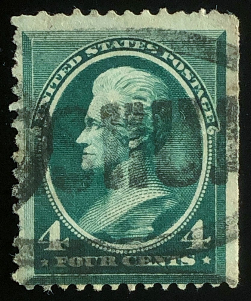 US 1883 #211 Blue Green 4c Jackson "SHUA" Partial Cancel Used