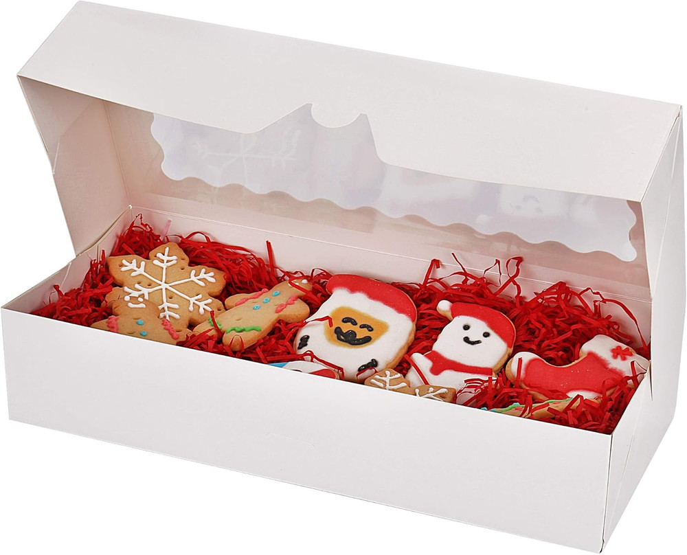 30-Pack Cookie Boxes 12.5" X 5.5" X 2.5", Bakery Boxes with Window, Auto-Popu...