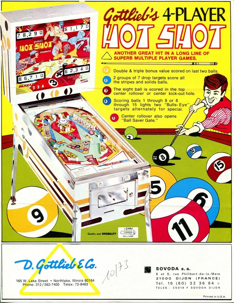 Hot Shot Gottlieb Pinball Flyer / Brochure / Ad