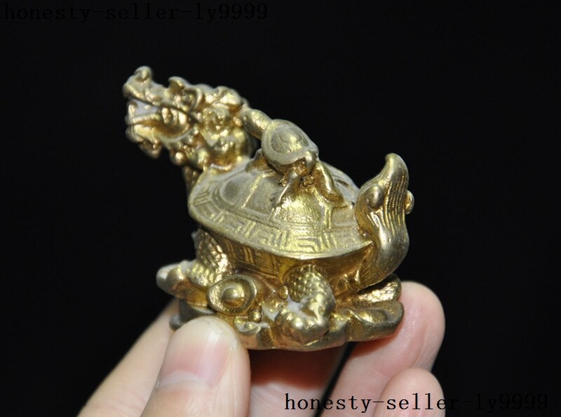 old Chinese brass longevity animal turtle Dragon turtle wealth Ingots statue