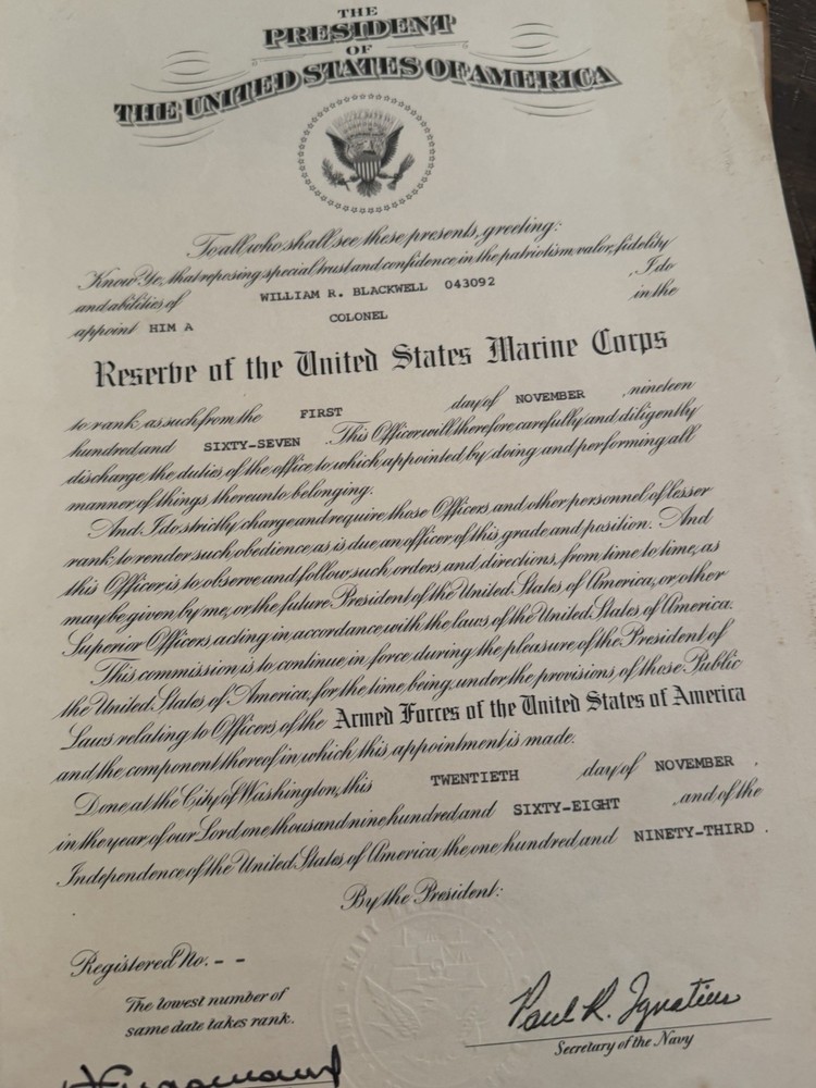 Vietnam War USMC Deputy Information Chief MACV Award Documents Forestal Signed
