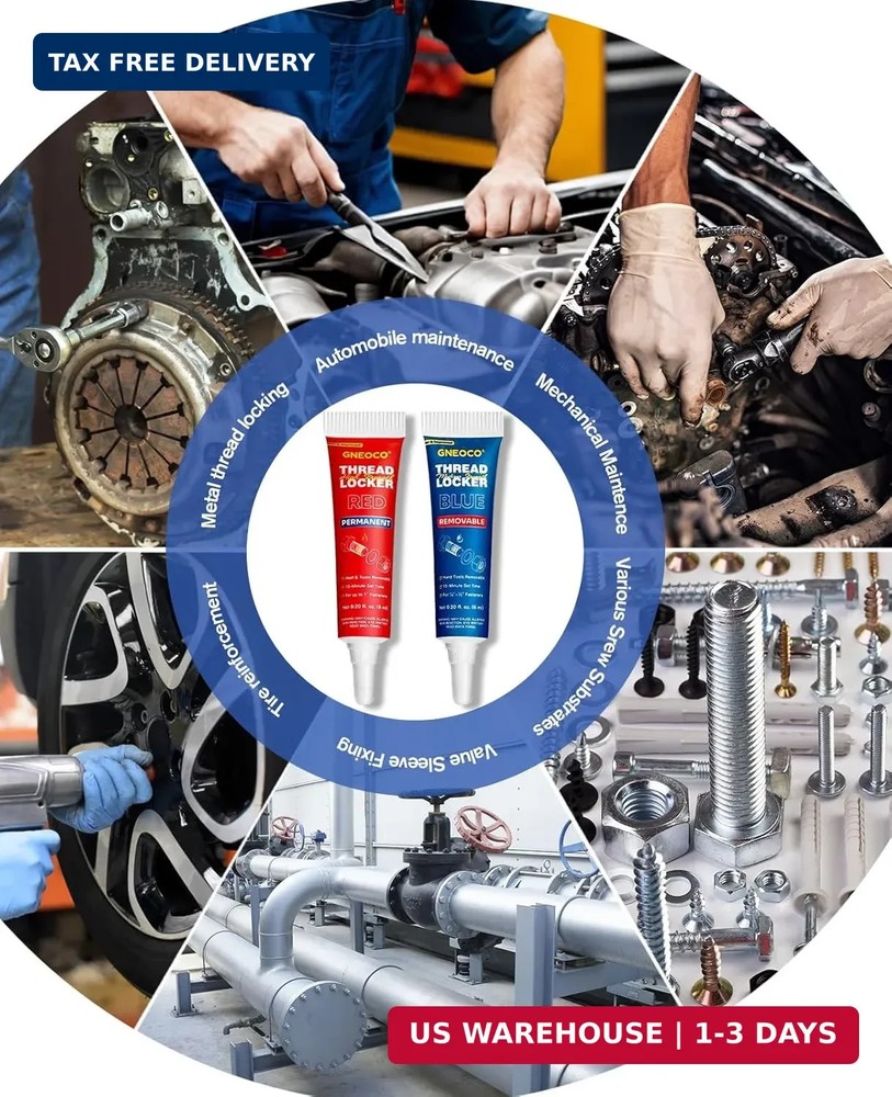 2 Pack Thread Locker Blue and Red 6mlx2 - Medium and Strong StrengthThreadlocker