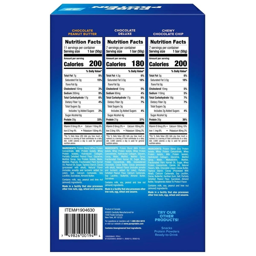 Pure Protein Bar, Variety Pack, 1.76 oz, 25-pack