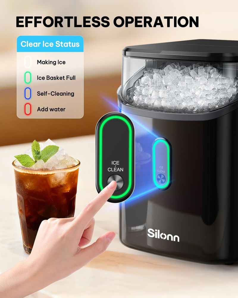 Nugget Ice Maker Countertop, Pebble Ice Makers with Crushed Soft Chewable Ice...