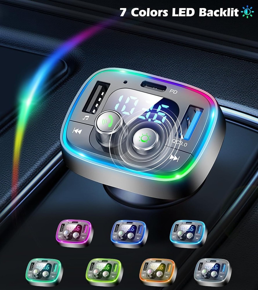 Luxurious USB C Bluetooth 5.4 Car Adapter with FM Transmitter & Fast Charging