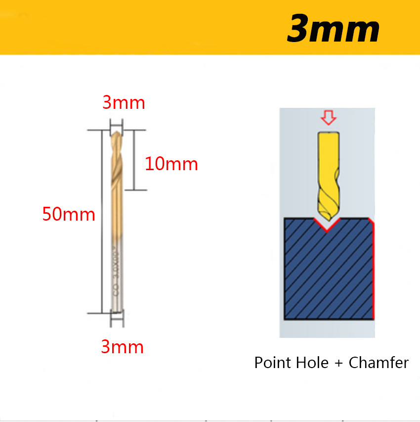 HSS-Co Centering Drill Ti-Coated Pilot Drill Bit Spotting & 90° Chamfer 3mm-20mm