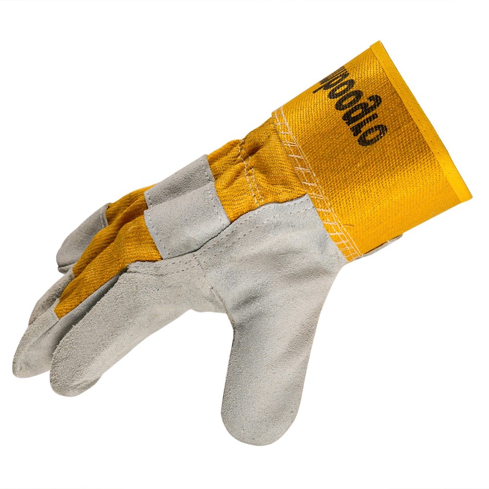 Natural Cow Split Leather Work Gloves, Yellow Cotton,6-pair