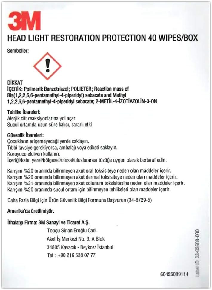 3m 3M-32516 Headlight Clear Wipes 40/bx