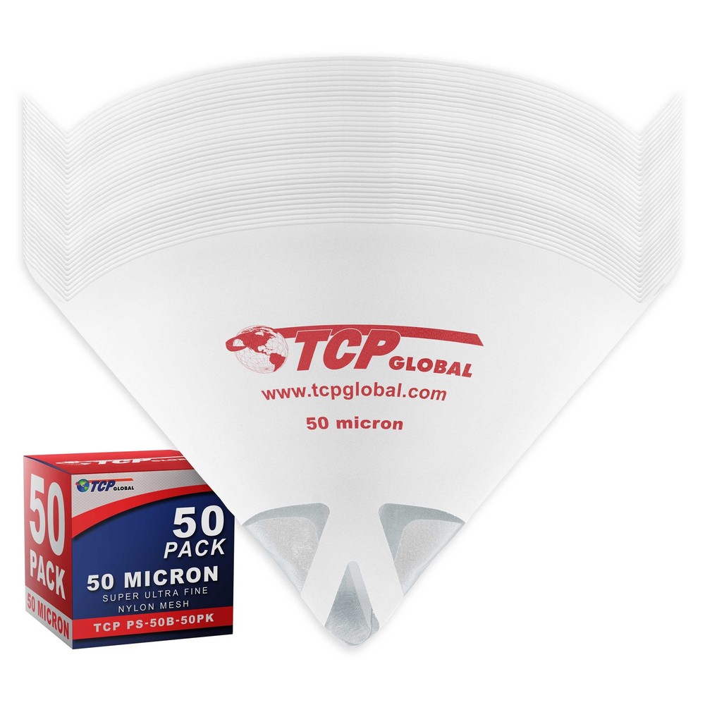 TCP Global Cone Paint Strainer 50 Micron Filter Mesh Tip Disposable 50 Pack