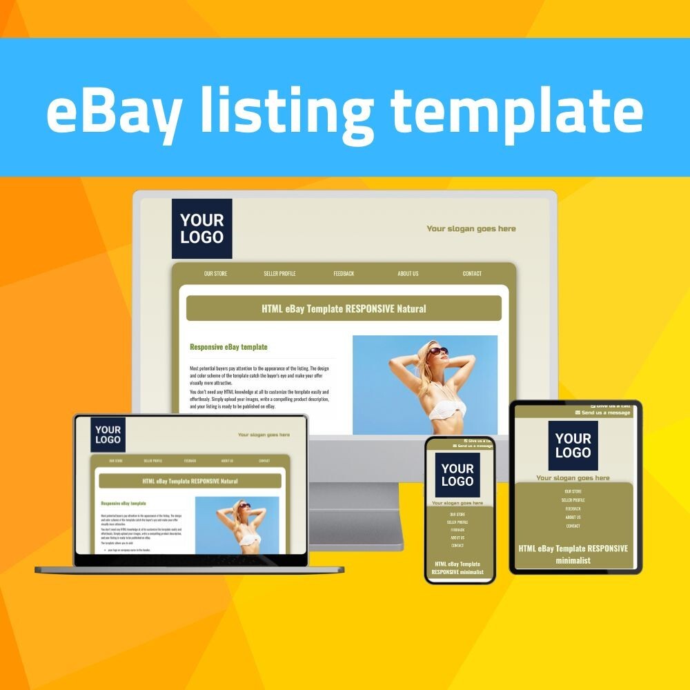 eBay Template RESPONSIVE Natural - beige - editor included - fully customizable