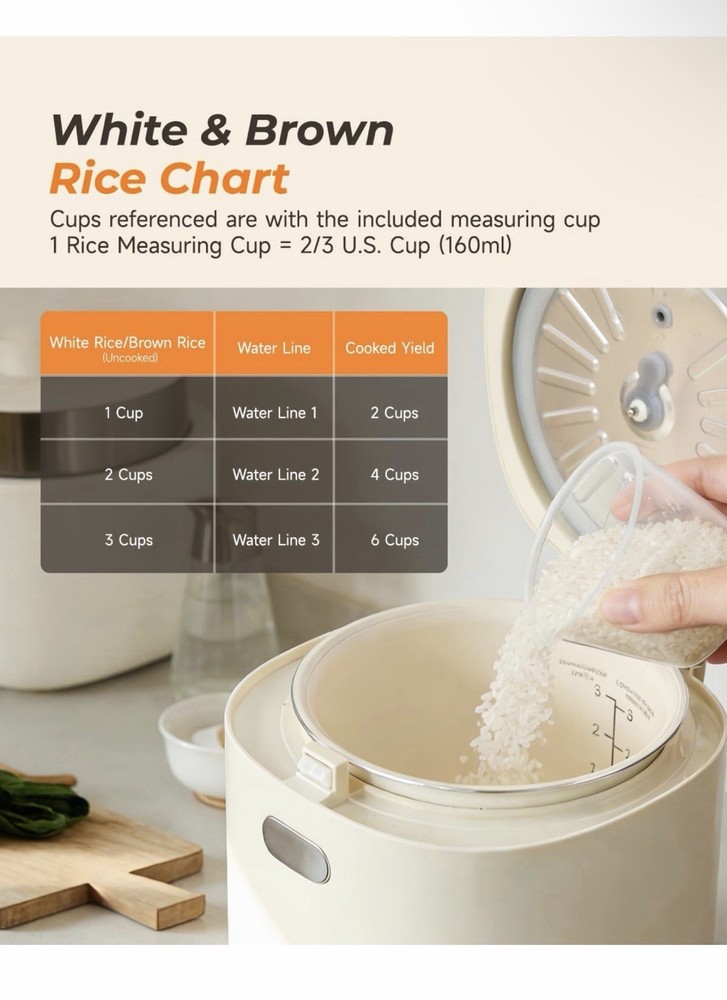 Mini Rice Cooker 6 Cup Ceramic Inner Pot Multi Function Compact Kitchen Applianc