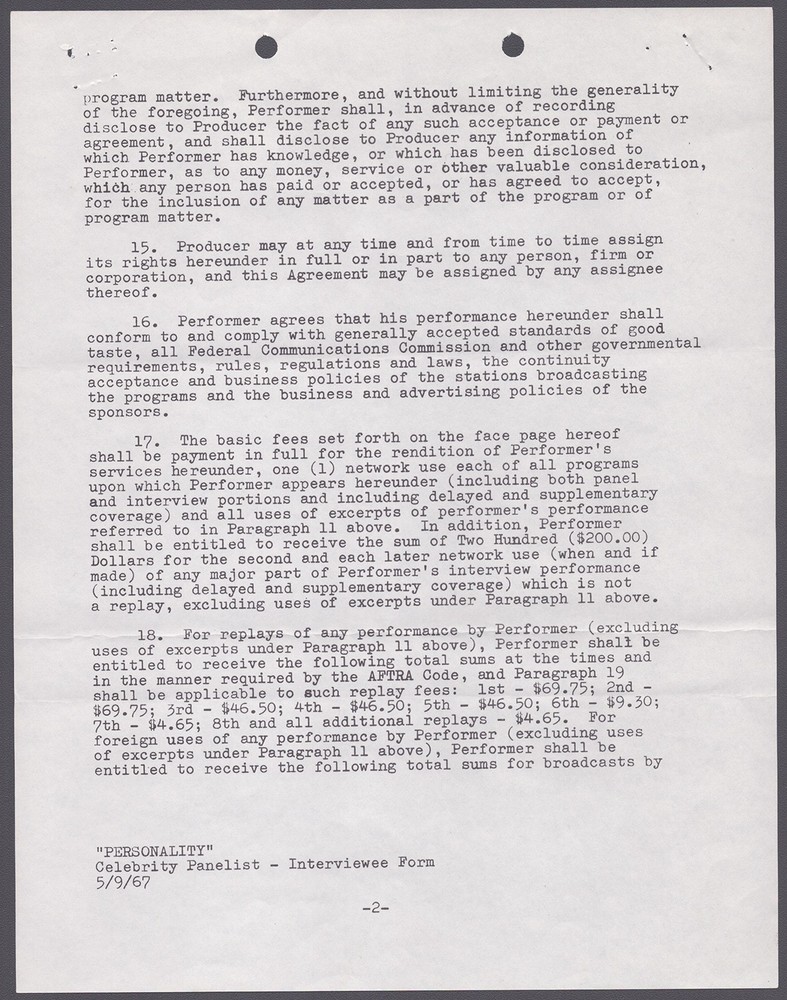 GLENN FORD - CONTRACT SIGNED 01/09/1968 CO-SIGNED BY: BOB STEWART