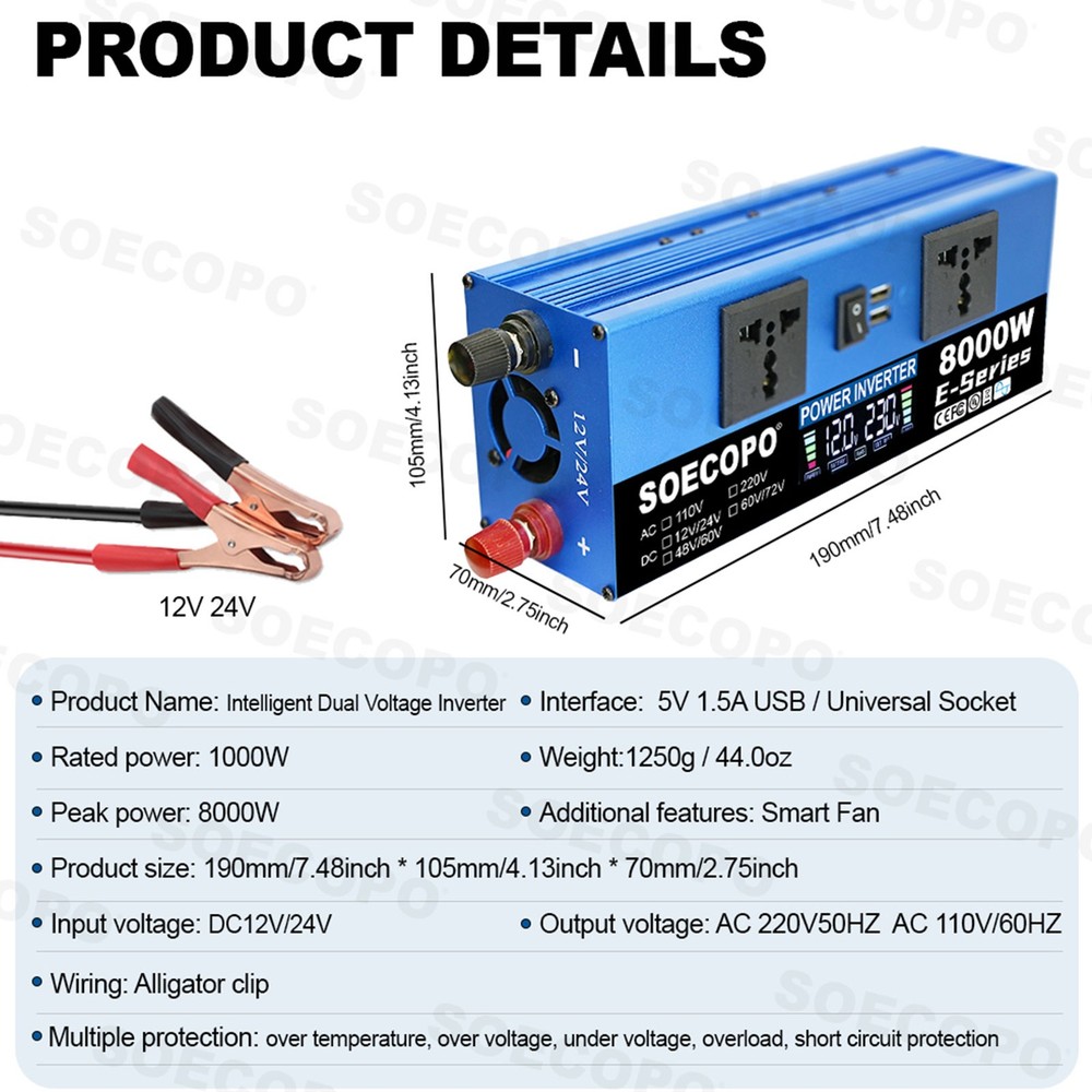 SOECOPO 8000W Peak Solar System Kit Flexible Panel 100A Controller DC12/24V 110V
