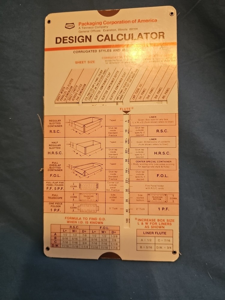 Universal Reference Calculator Moveable Sheet Design Calculator Tenneco IL USA