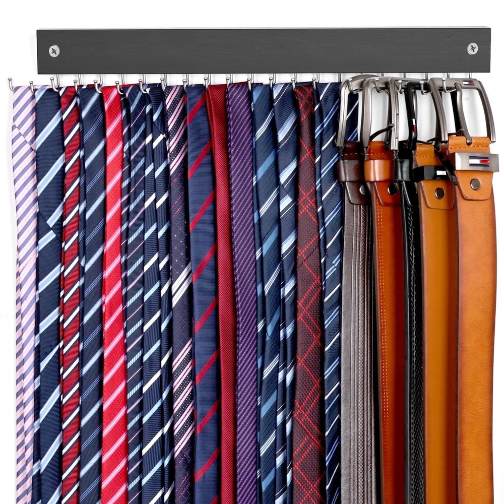 【2 in 1】 Tie Rack Belt Organizer Wall Mounted, Space Saving Tie Ha