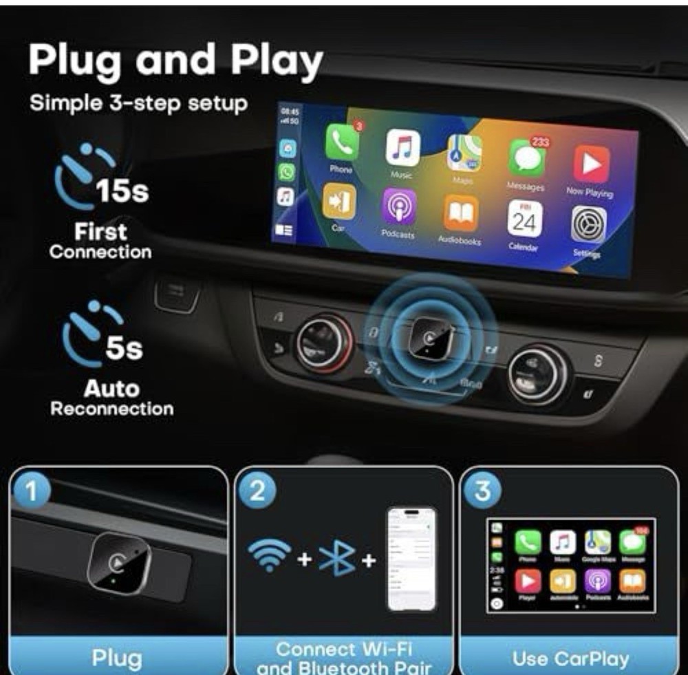 CarPlay & Android Auto Adapter 2-in-1 USB/USB-C Dongle