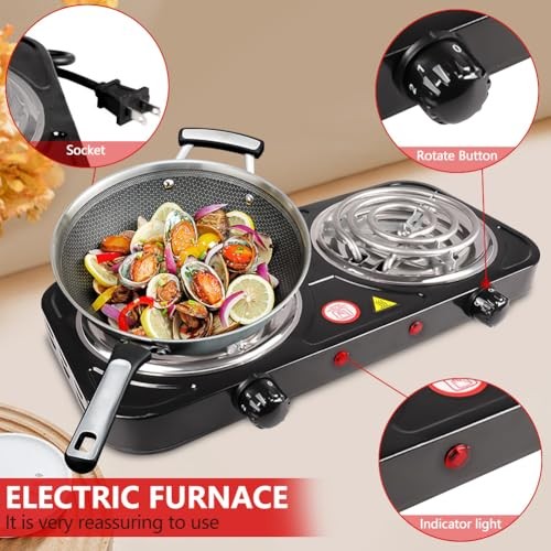 Electric Countertop Burner, Double Burner, 2000W Induction Black Double Oven