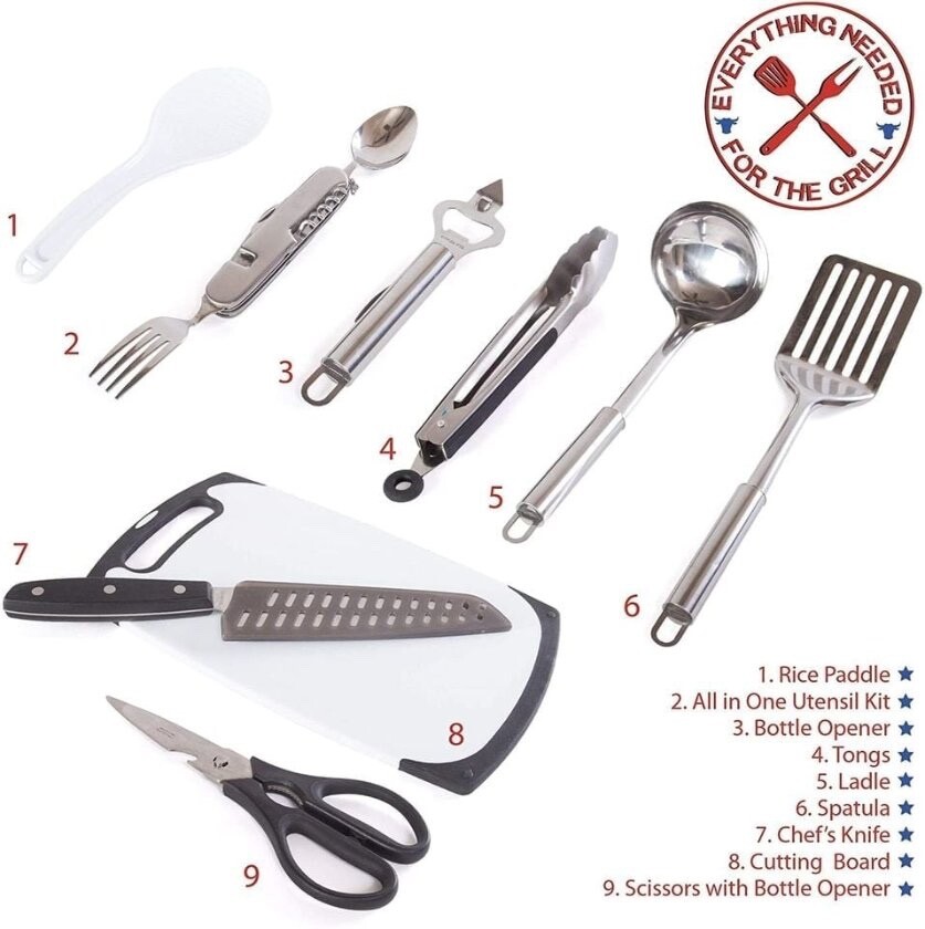 Camping Utensils Cooking Set, Camping Cookware with Kitchen Knife- Orange