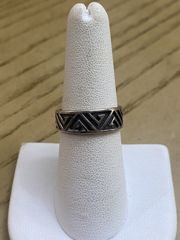 Teme Sterling Navajo Sterling Silver Basket geometric band ring size 7.5