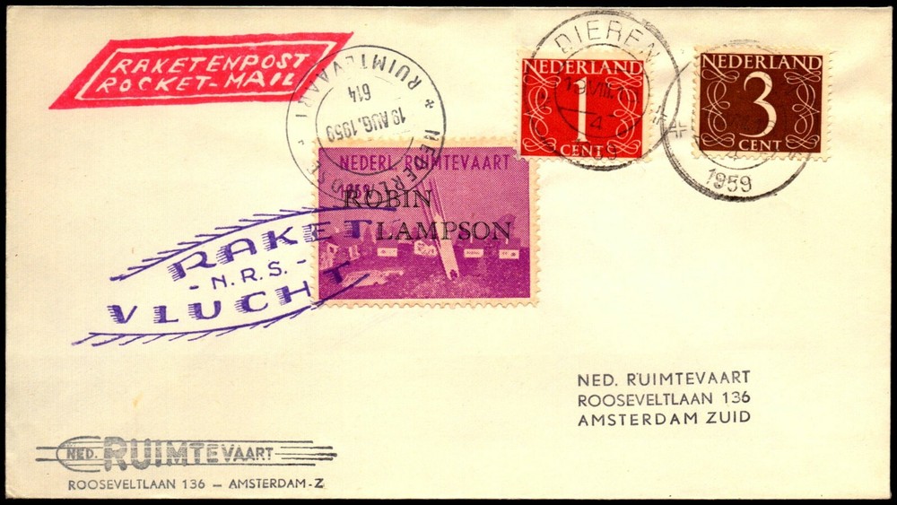 Netherlands 1959 De Bruijn Rocket #614 Cover - L36105
