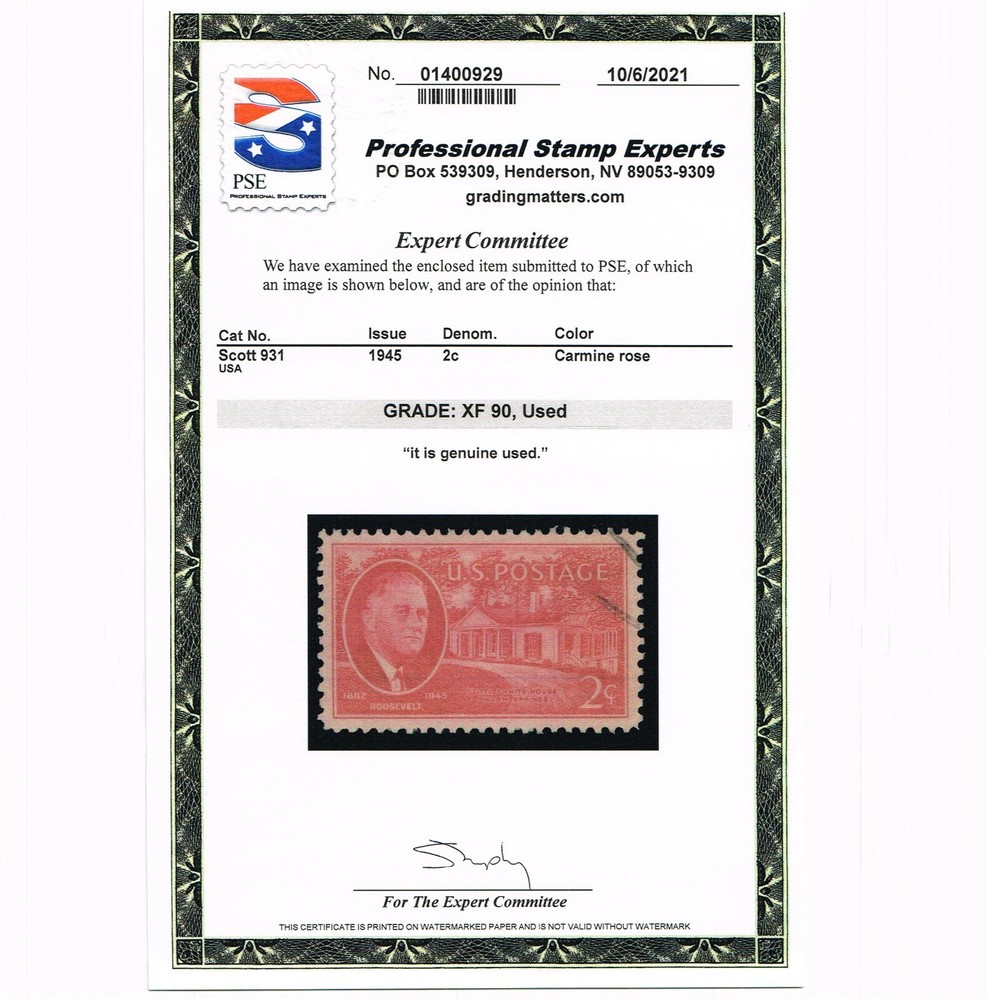 EXCELLENT GENUINE SCOTT #931 USED 1945 ROOSEVELT PSE CERT GRADED XF-90