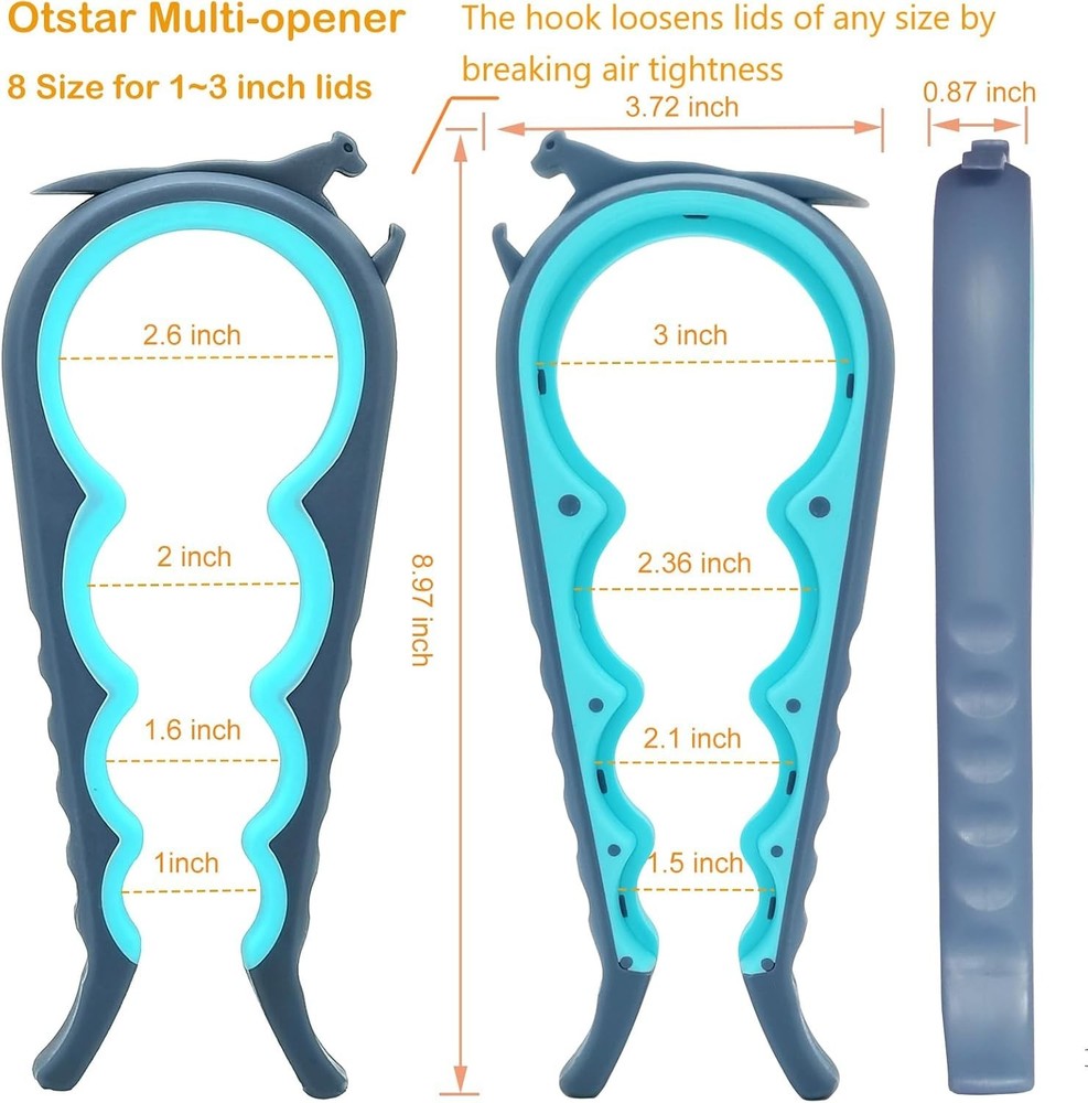 Multi-Functional Jar and Bottle Opener for Low Strength Hands - Blue and Grey