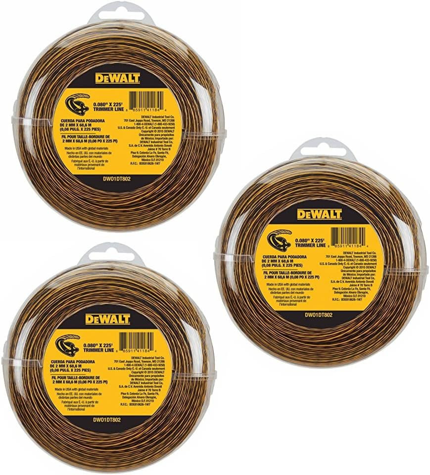 DWO1DT802 String Trimmer Line, 225' X 0.080" (Pack of 3)