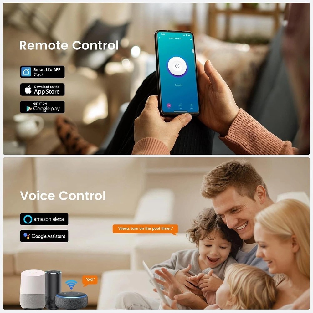Smart WiFi Pool Timer Switch, 40 AMP – Rainproof Control for 120-277 VAC
