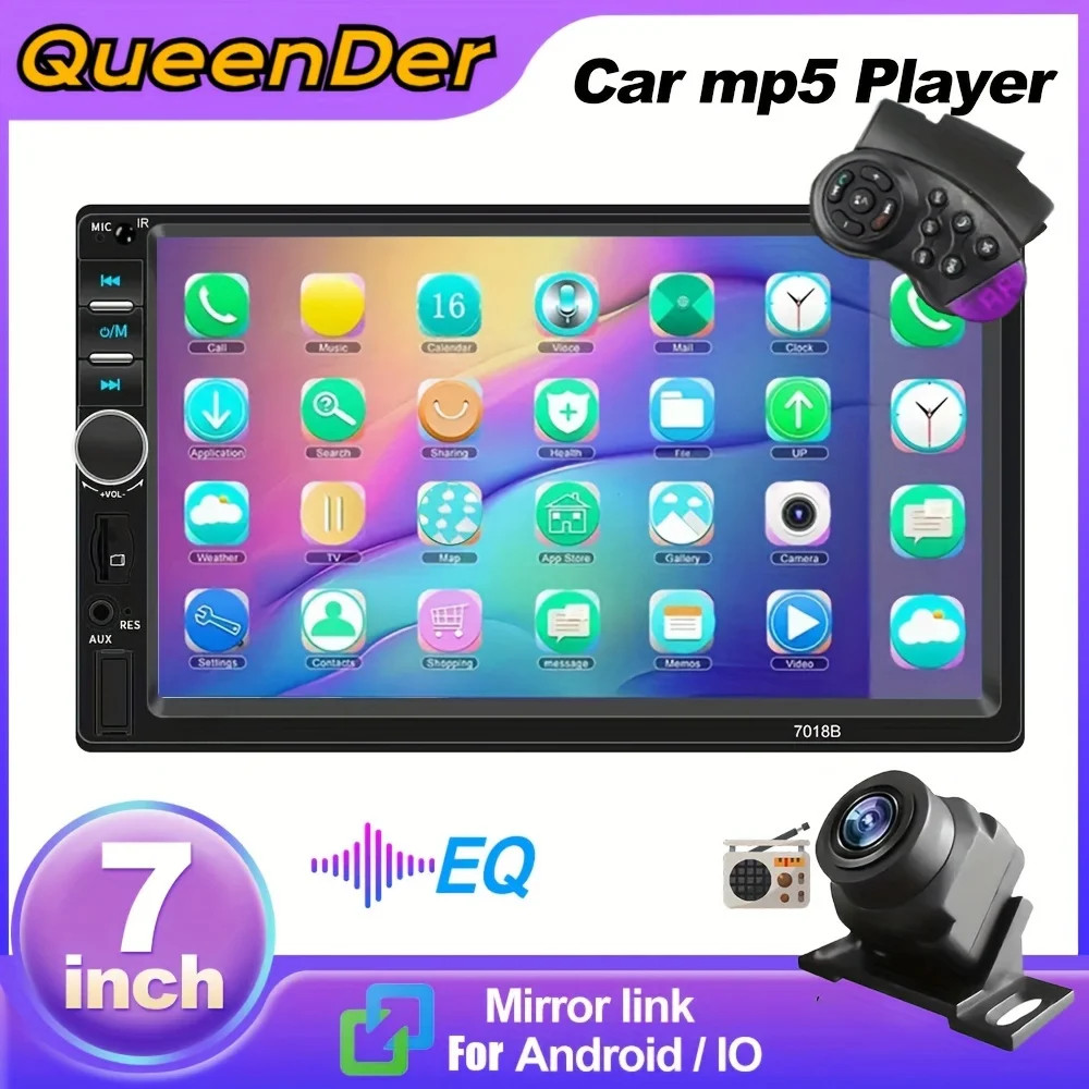 7" Double 2 DIN Car MP5 Player Bluetooth Touch Screen FM Stereo Radio + Camera-