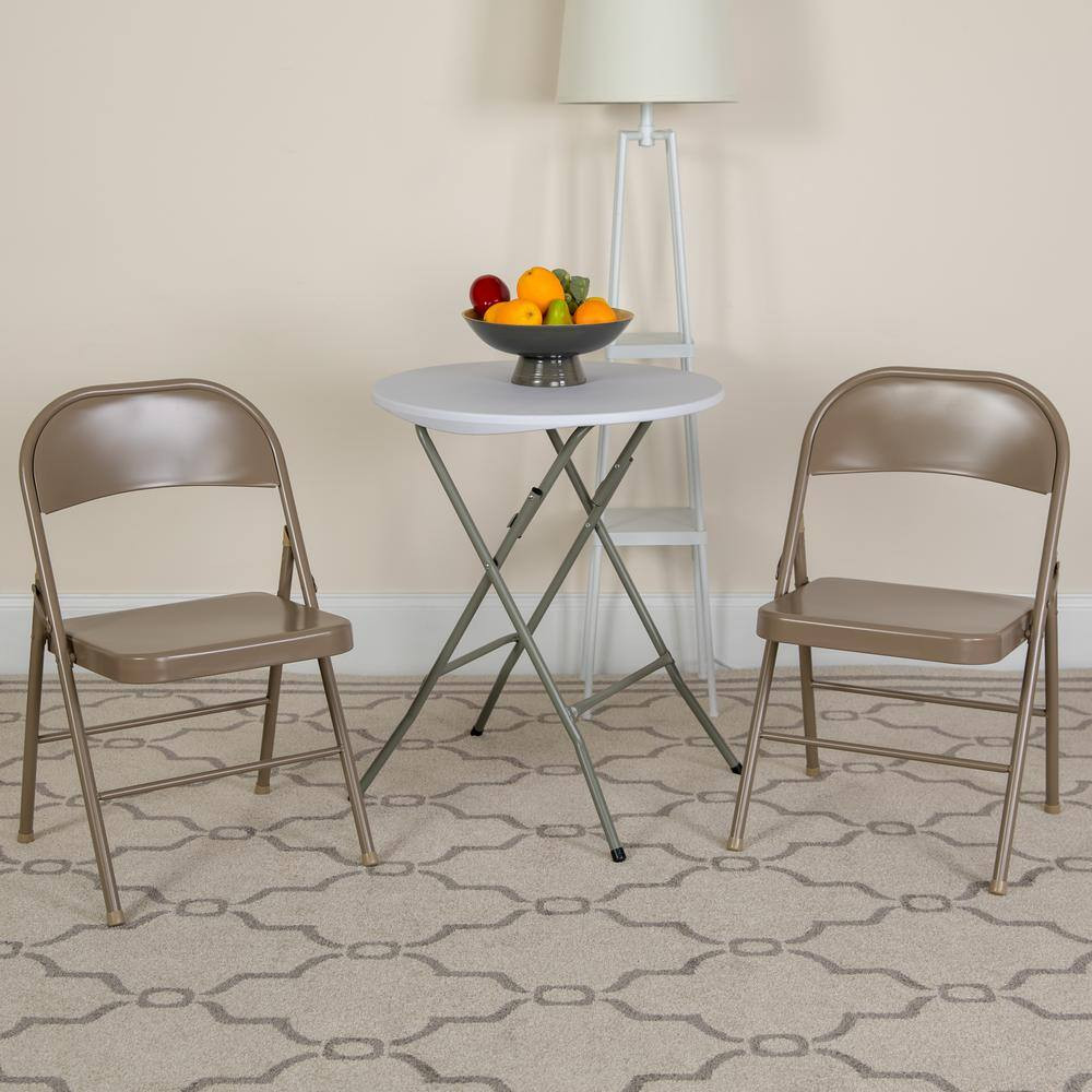 Beige Metal Folding Chair (4-Pack)