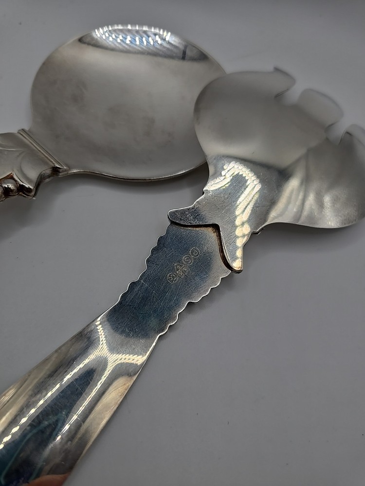 Vintage Mid Century Modern Large Silverplate Serving salad Fork Spoon Set EUC