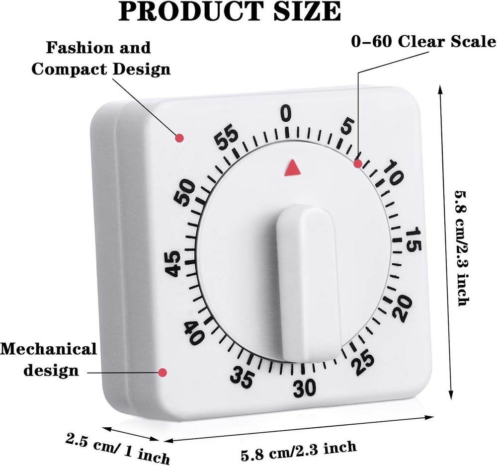 1/2x Square 60 Minute Mechanical Kitchen Timer Easy to Use Visual Cooking Timer